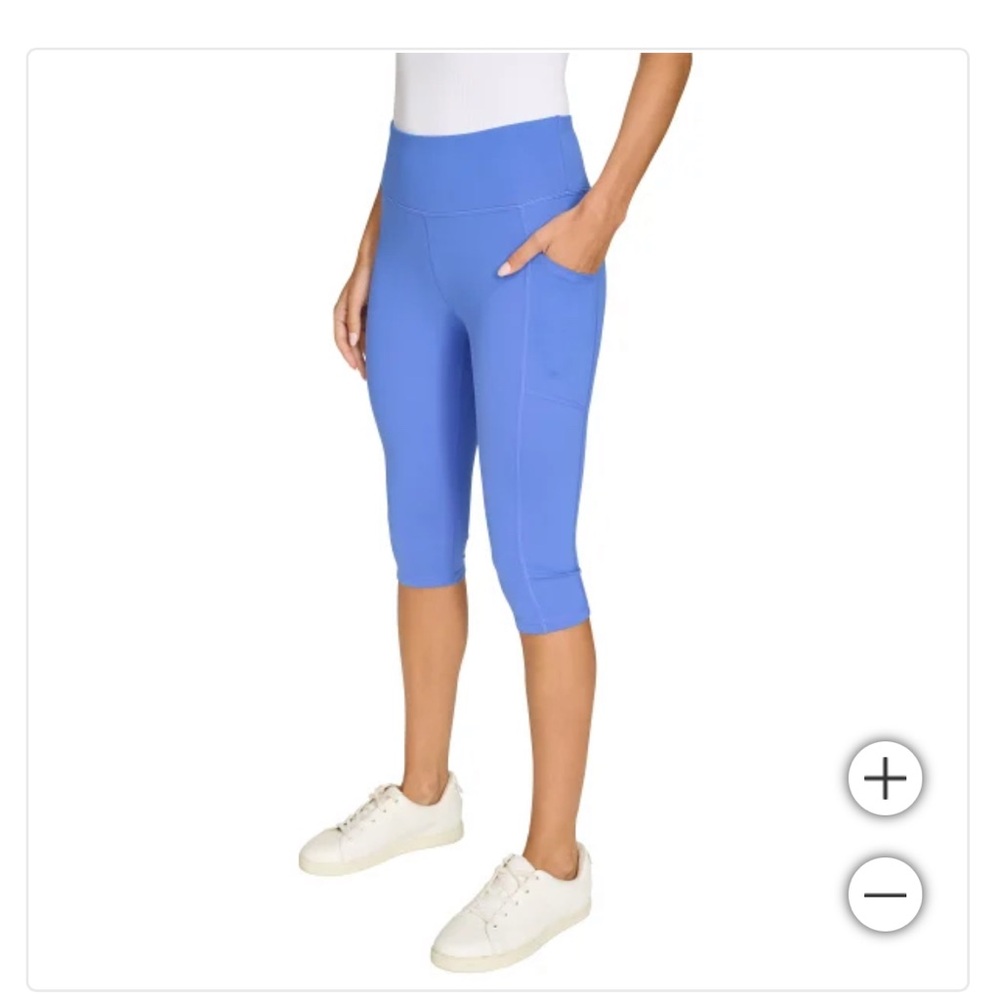 NWT: DKNY Blue (Amparo) Capri Knee Length Leggings, Pockets & High-Waist.